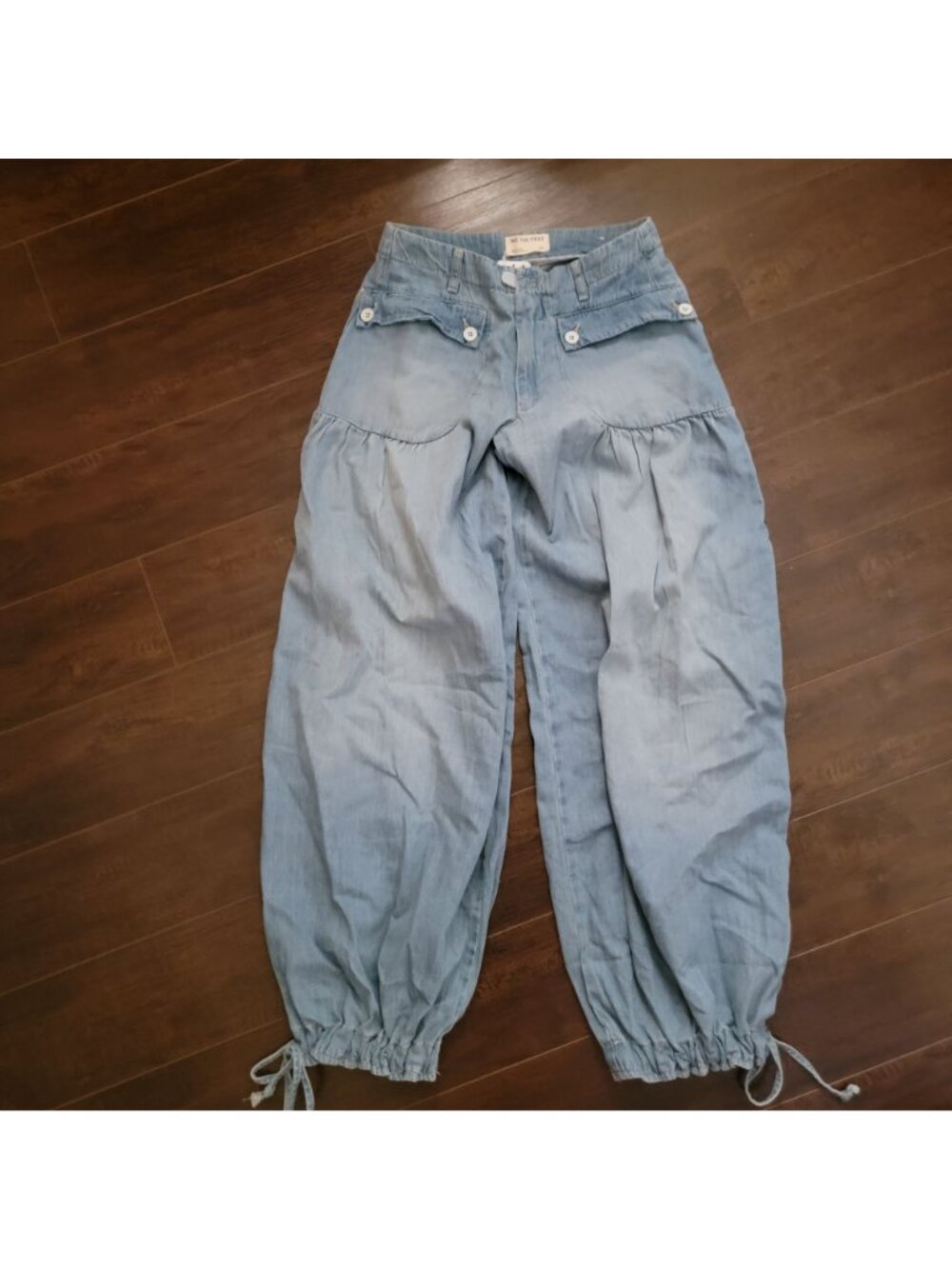 Free People Light Blue Wide Leg Drawstring Hem Jeans - Picture 3 of 8